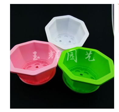 特價(jià)批發(fā)八角花盆塑料花盆 加厚型 耐用園藝花盆 帶托盤 多色可選